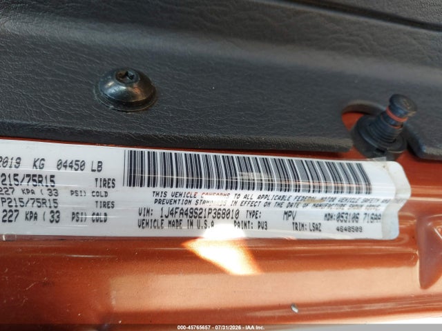 Продажа на аукционе авто 2001 Jeep Wrangler Sport, vin: 1J4FA49S21P368010, номер лота: 45765657