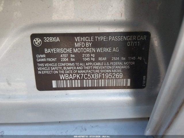 Auction sale of the 2011 Bmw 328i Xdrive, vin: WBAPK7C5XBF195269, lot number: 45765710