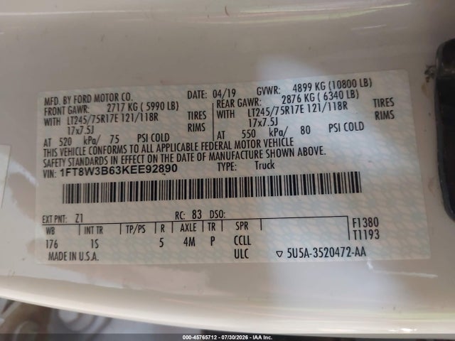 1FT8W3B63KEE92890 Ford F-350 Xl