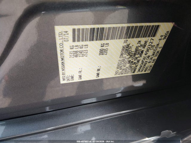 2014 Nissan Maxima 3.5 Sv მანქანა იყიდება აუქციონზე, vin: 1N4AA5AP5EC490327, აუქციონის ნომერი: 45765714