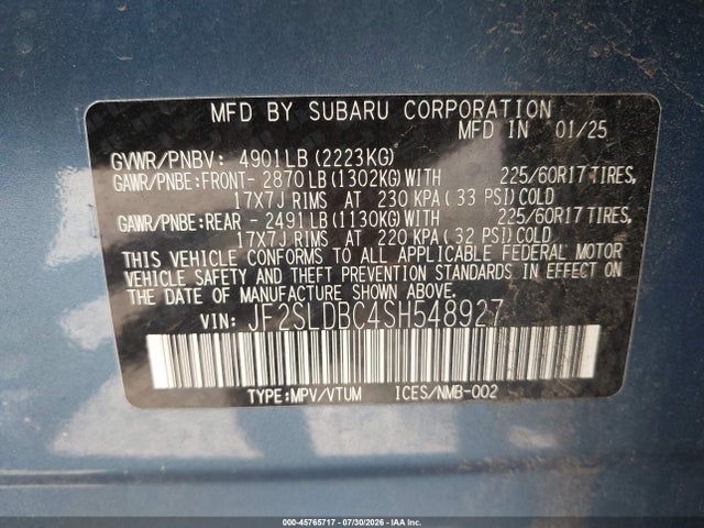 45765717 :رقم المزاد ، JF2SLDBC4SH548927 vin ، 2025 Subaru Forester Premium مزاد بيع