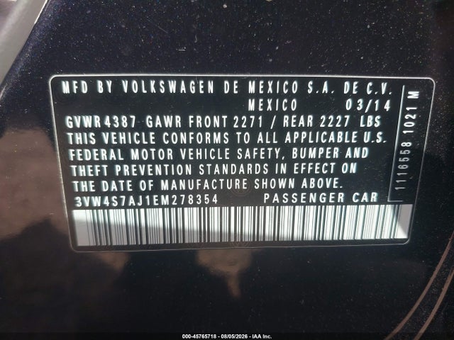 Aukcja sprzedaży 2014 Volkswagen Jetta Gli Edition 30 W/nav, vin: 3VW4S7AJ1EM278354, numer aukcji: 45765718