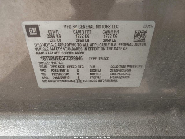 Aukcja sprzedaży 2015 Gmc Sierra 1500 Sle, vin: 1GTV2UEC6FZ329946, numer aukcji: 45765745