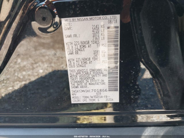 Продаж на аукціоні авто 2019 Nissan Rogue Sv, vin: 5N1AT2MV1KC701866, номер лоту: 45765759