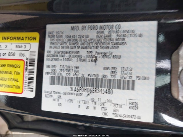 Ford FUSION SE 2014 3FA6P0HD6ER345480 Image 9