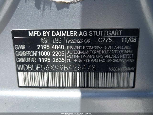Продажа на аукционе авто 2009 Mercedes-benz E 350, vin: WDBUF56X99B426478, номер лота: 45765776