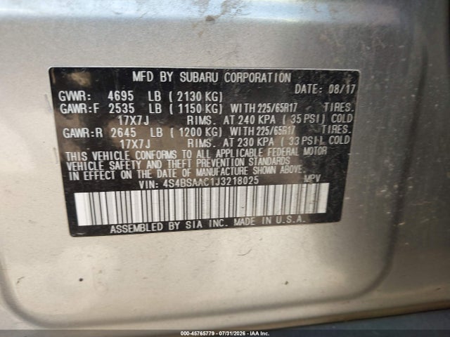 Продаж на аукціоні авто 2018 Subaru Outback 2.5i, vin: 4S4BSAAC1J3218025, номер лоту: 45765779