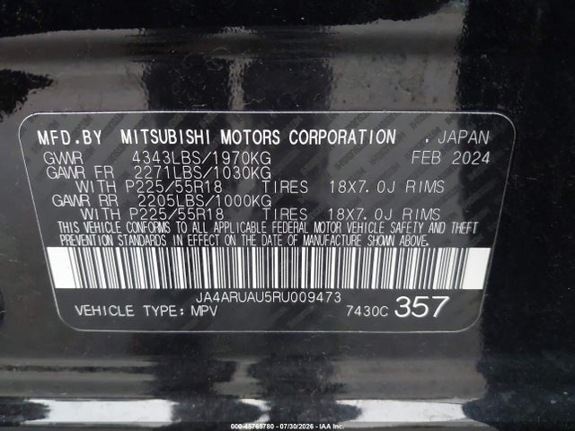 Продажа на аукционе авто 2024 Mitsubishi Outlander Sport 2.0 Es Awc/2.0 Le Awc/2.0 Ralliart Awc/2.0 S Awc/2.0 Se Awc/2.0 Trail Edition Awc, vin: JA4ARUAU5RU009473, номер лота: 45765780