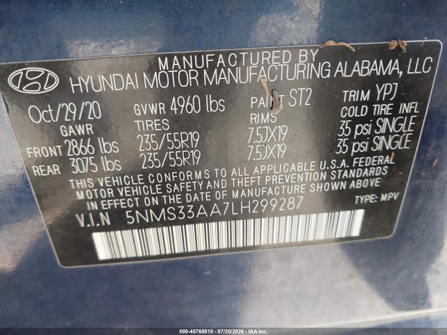 Hyundai Santa Fe Sel 2.0t 2020 5NMS33AA7LH299287 Image 9