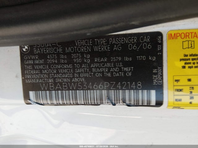 45765831 :رقم المزاد ، WBABW53466PZ42148 vin ، 2006 Bmw 330ci مزاد بيع