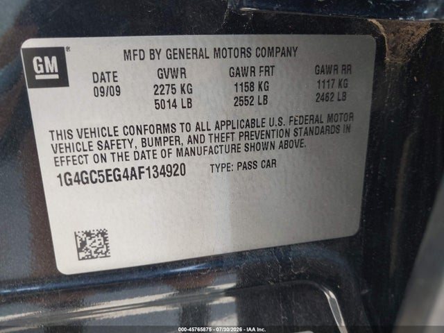 Aukcja sprzedaży 2010 Buick Lacrosse Cxl, vin: 1G4GC5EG4AF134920, numer aukcji: 45765875