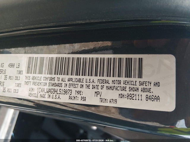 2017 Jeep Wrangler Sport მანქანა იყიდება აუქციონზე, vin: 1C4AJWAG9HL519073, აუქციონის ნომერი: 45765878