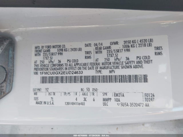 Продажа на аукционе авто 2014 Ford Escape Se, vin: 1FMCU0GX2EUD24633, номер лота: 45765880
