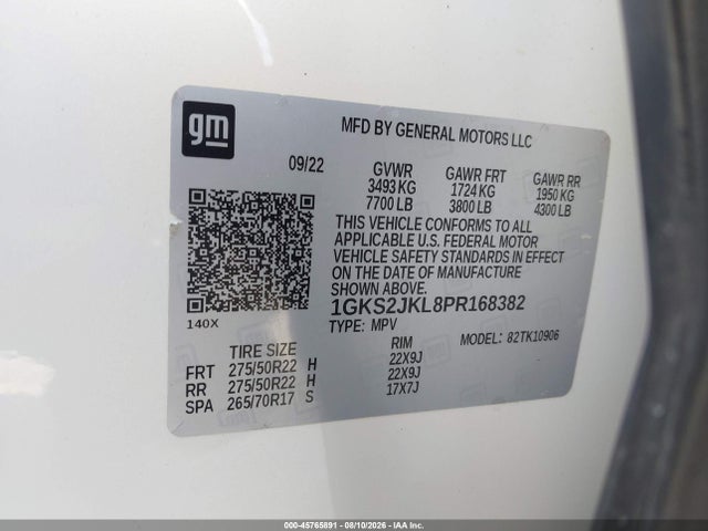45765891 :رقم المزاد ، 1GKS2JKL8PR168382 vin ، 2023 Gmc Yukon Xl 4wd Denali مزاد بيع