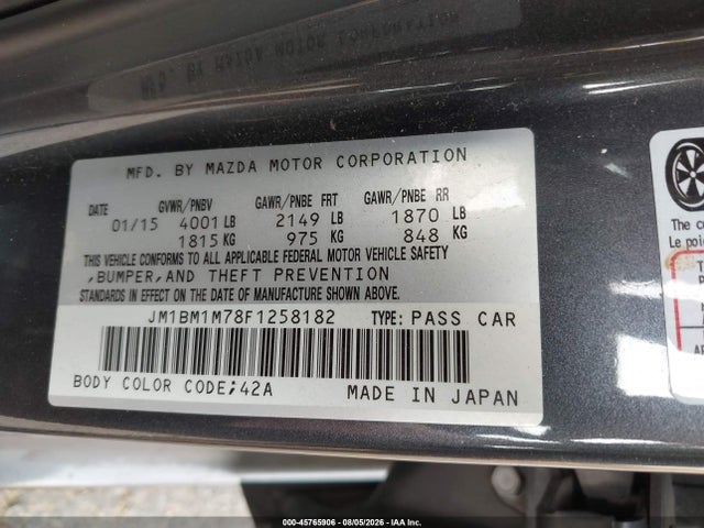 JM1BM1M78F1258182 Mazda Mazda3 I Grand Touring