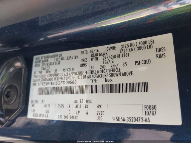 Ford F-150 Xlt 2016 1FTEW1EF5GFD09588 Image 9