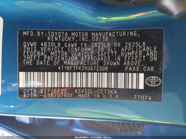 4T1BF1FK2HU672308 Toyota CAMRY SE