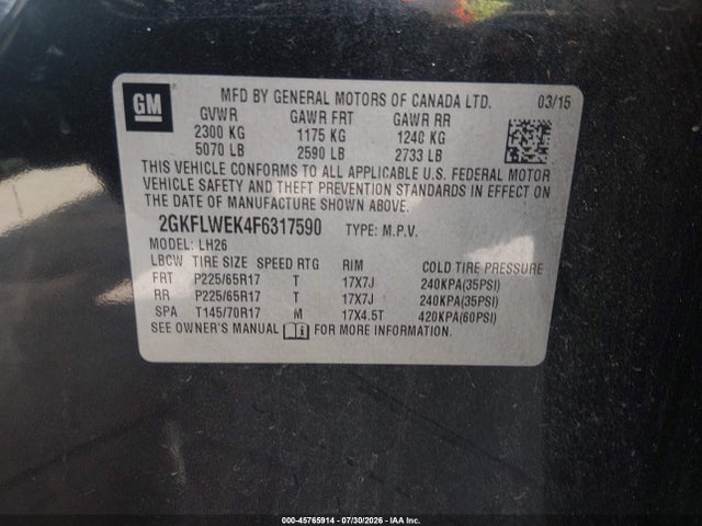 Продажа на аукционе авто 2015 Gmc Terrain Sle-2, vin: 2GKFLWEK4F6317590, номер лота: 45765914