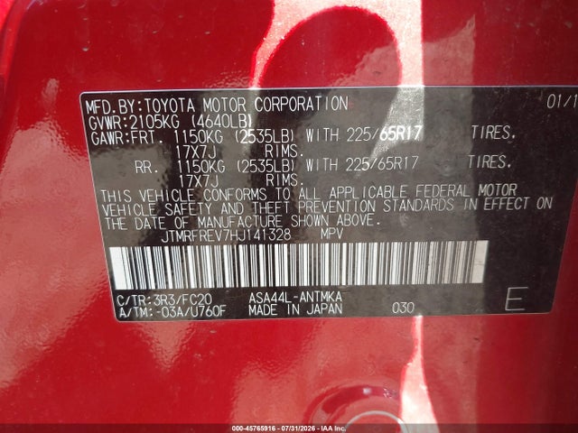 JTMRFREV7HJ141328 Toyota Rav4 Xle