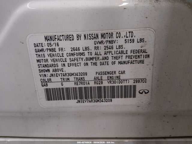 Aukcja sprzedaży 2016 Infiniti Q50 3.0t Premium, vin: JN1EV7AR3GM343209, numer aukcji: 45765926
