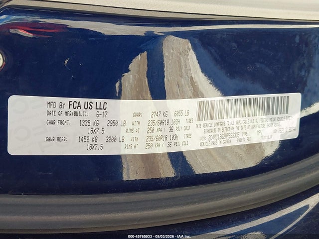 Aukcja sprzedaży 2017 Chrysler Pacifica Touring-l, vin: 2C4RC1BG2HR823335, numer aukcji: 45765933