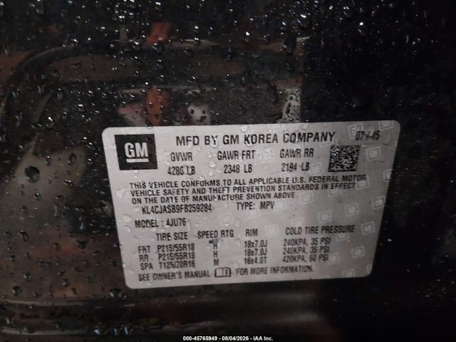 Продаж на аукціоні авто 2015 Buick Encore, vin: KL4CJASB9FB259284, номер лоту: 45765949