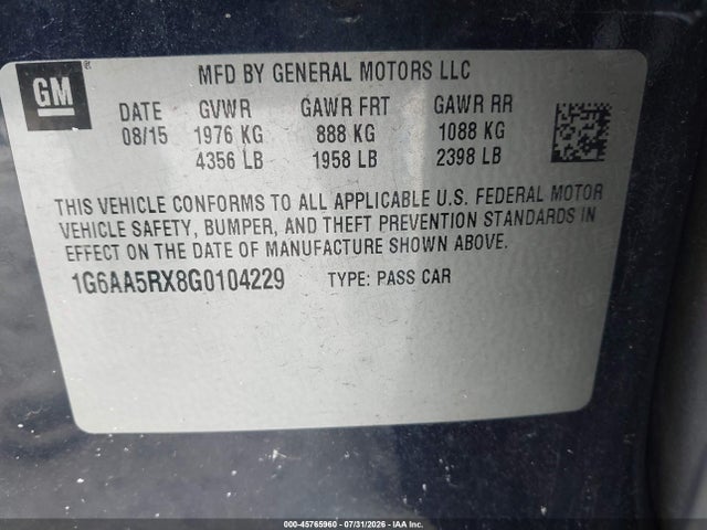 Aukcja sprzedaży 2016 Cadillac Ats Standard, vin: 1G6AA5RX8G0104229, numer aukcji: 45765960