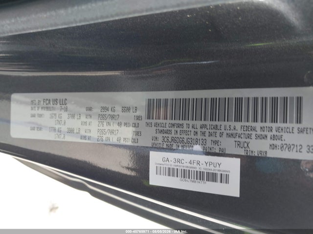 3C6JR6DG6JG318133 RAM 1500 Tradesman 4x2 8&#039; Box