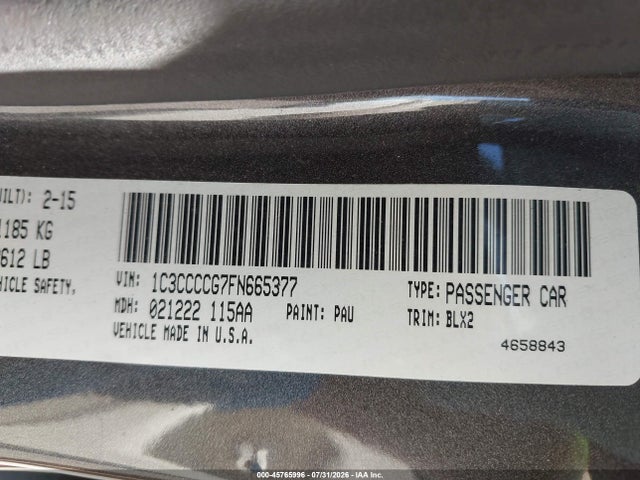 45765996 :رقم المزاد ، 1C3CCCCG7FN665377 vin ، 2015 Chrysler 200 C مزاد بيع