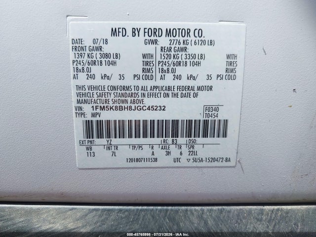 Ford Explorer 2018 1FM5K8BH8JGC45232 Image 9