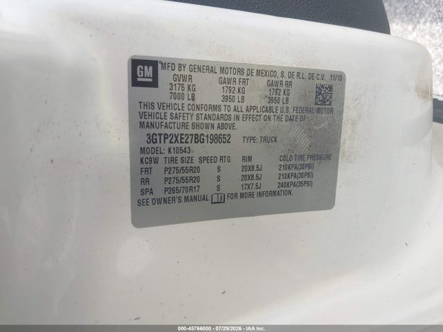 45766000 :رقم المزاد ، 3GTP2XE27BG198652 vin ، 2011 Gmc Sierra 1500 Denali مزاد بيع