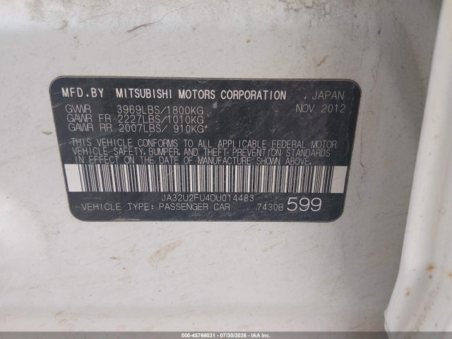 Продаж на аукціоні авто 2013 Mitsubishi Lancer Es, vin: JA32U2FU4DU014483, номер лоту: 45766031
