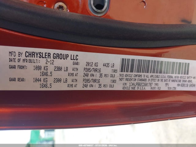 Auction sale of the 2012 Jeep Patriot Sport, vin: 1C4NJPBB2CD601787, lot number: 45766037
