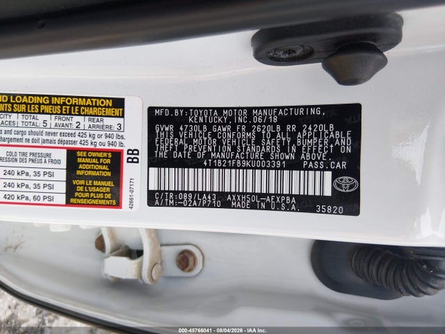 4T1B21FB9KU003391 Toyota Avalon Hybrid Limited