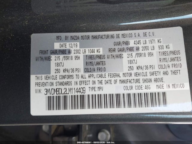Продаж на аукціоні авто 2020 Mazda Cx-30 Preferred Package, vin: 3MVDMBDL2LM114409, номер лоту: 45766061