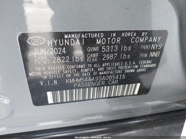 Aukcja sprzedaży 2025 Hyundai Ioniq 6 Limited, vin: KMHM54AA9SA085415, numer aukcji: 45766070