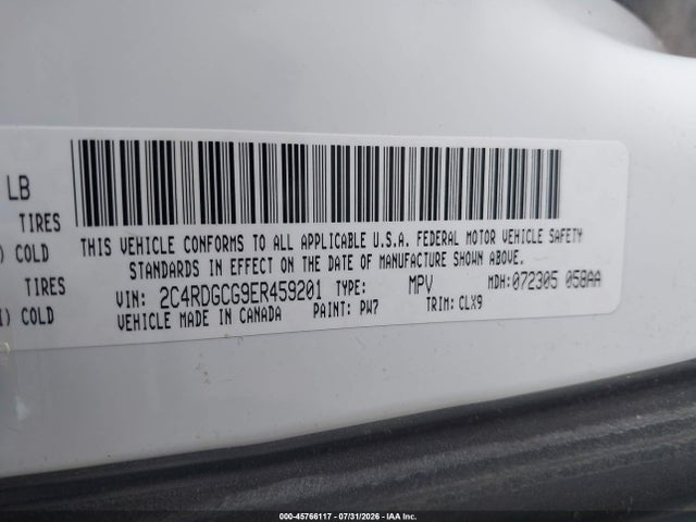 2014 Dodge Grand Caravan Sxt მანქანა იყიდება აუქციონზე, vin: 2C4RDGCG9ER459201, აუქციონის ნომერი: 45766117