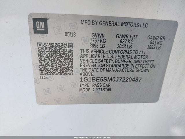 1G1BE5SM0J7220487 Chevrolet Cruze Lt Auto