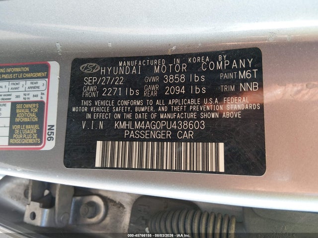 Hyundai ELANTRA SEL 2023 KMHLM4AG0PU438603 Image 9
