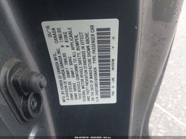 Honda Civic Lx 2016 2HGFC4B51GH306424 Image 9