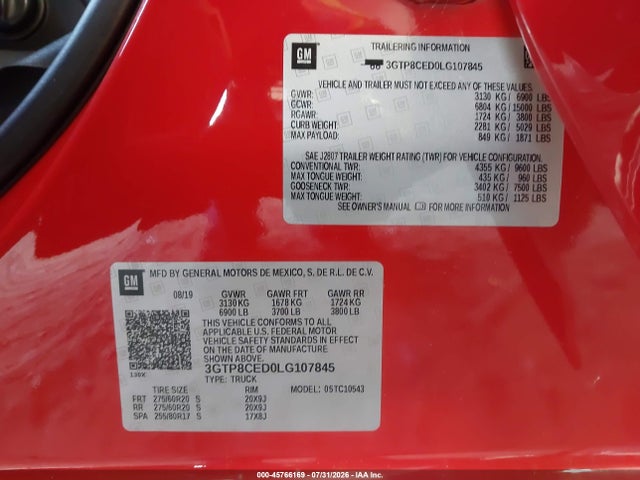 GMC Sierra 1500 2wd Short Box Elevation 2020 3GTP8CED0LG107845 Image 9