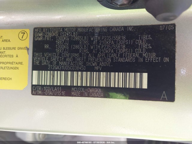 Aukcja sprzedaży 2005 Lexus Rx 330, vin: 2T2GA31U05C038450, numer aukcji: 45766193