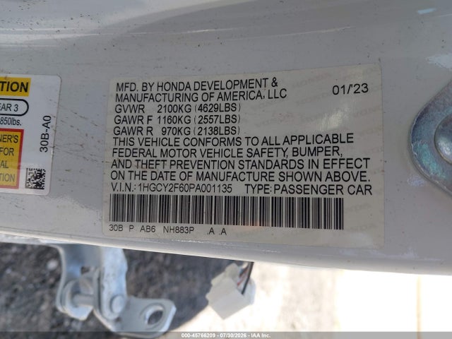 1HGCY2F60PA001135 Honda Accord Hybrid Ex-l