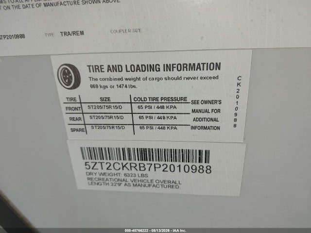 45766222 :رقم المزاد ، 5ZT2CKRB7P2010988 vin ، 2023 Forest River Other مزاد بيع