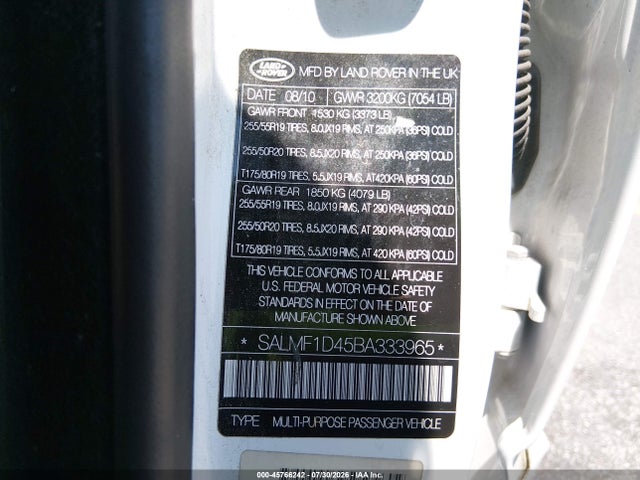 Aukcja sprzedaży 2011 Land Rover Range Rover Hse, vin: SALMF1D45BA333965, numer aukcji: 45766242