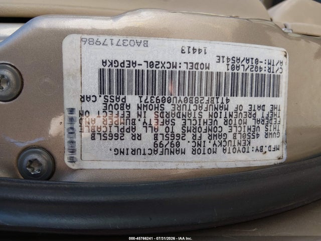 Aukcja sprzedaży 2000 Toyota Avalon Xls, vin: 4T1BF28B0YU009371, numer aukcji: 45766241
