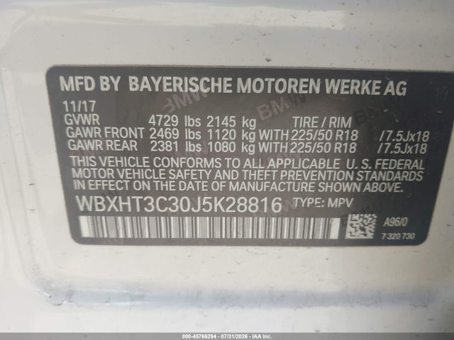 Aukcja sprzedaży 2018 Bmw X1 Xdrive28i, vin: WBXHT3C30J5K28816, numer aukcji: 45766294
