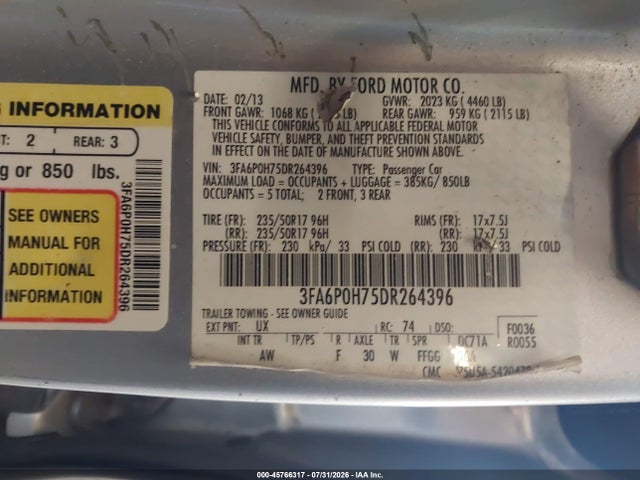 Продажа на аукционе авто 2013 Ford Fusion Se, vin: 3FA6P0H75DR264396, номер лота: 45766317