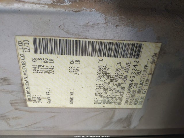 Продаж на аукціоні авто 2011 Nissan Altima 2.5 S, vin: 1N4AL2AP9BN453242, номер лоту: 45766329