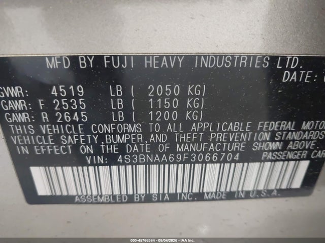 Aukcja sprzedaży 2015 Subaru Legacy 2.5i, vin: 4S3BNAA69F3066704, numer aukcji: 45766364